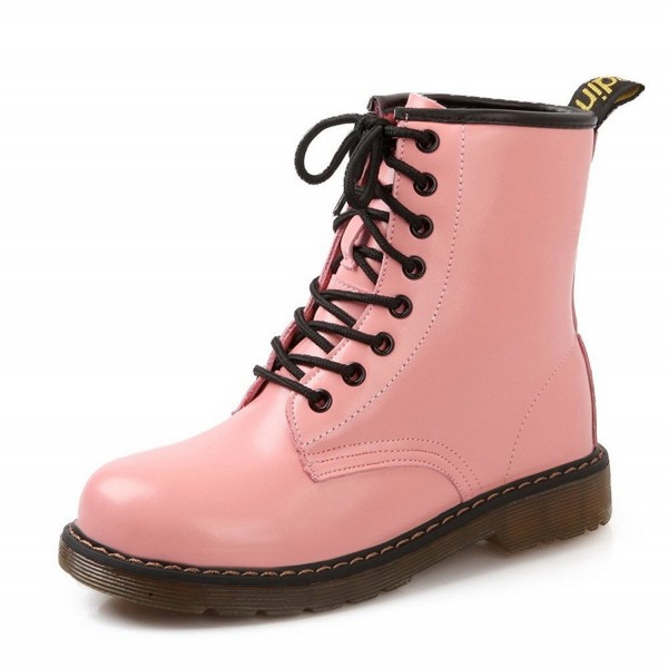 Womens Low Heels Low Top Solid Cow Leather Martin Boots - Pink ...