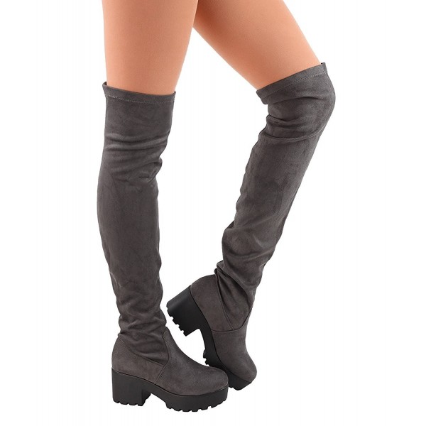 Womens Thigh Platform Chunky Stretch