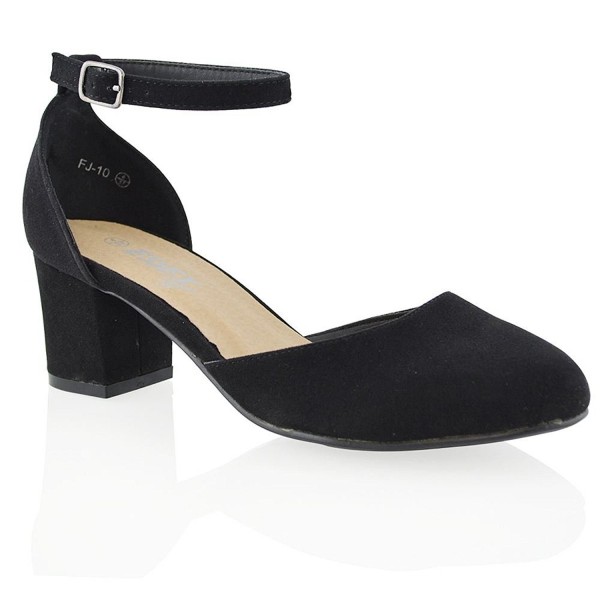 black mid block heel shoes
