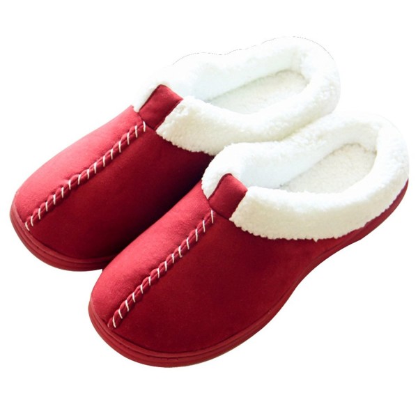 Women's Cozy Suede Memory Foam House Slippers Shoes - Wine Red ...