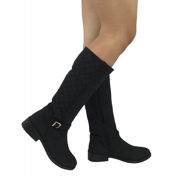 womens flat black suede knee high boots