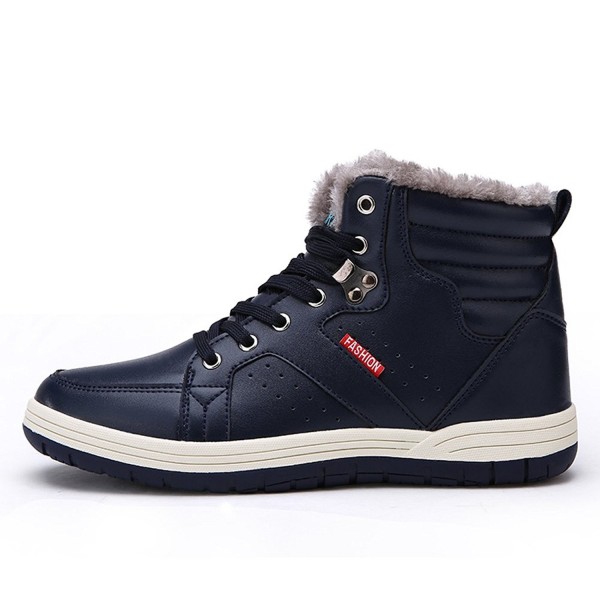 Mens Leather Snow Boots Lace Up Ankle Sneakers High Top Winter Shoes ...
