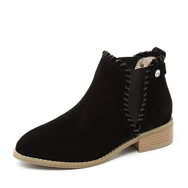 Womens Autumn Winter Short Chelsea Boots- Suede Elastic Side Panel ...