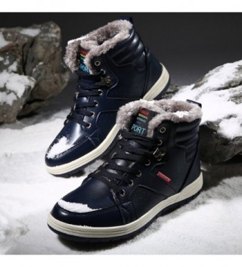 Mens Leather Snow Boots Lace Up Ankle Sneakers High Top Winter Shoes ...