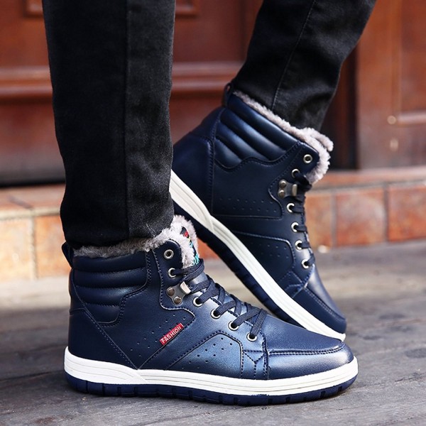 Mens Leather Snow Boots Lace Up Ankle Sneakers High Top Winter Shoes ...