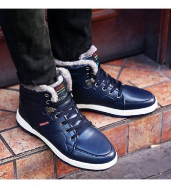 Mens Leather Snow Boots Lace Up Ankle Sneakers High Top Winter Shoes ...