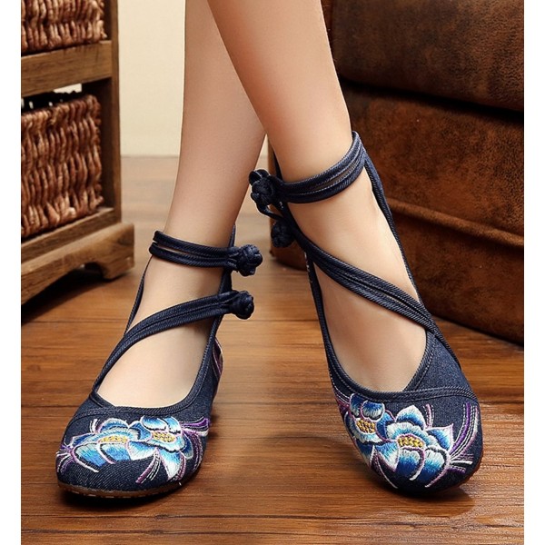 Womens Embroidery Rubber Sole Summer Wedges Sandals Fashion Dress Shoes ...