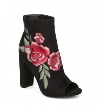 Alrisco Embroidered Chunky Floral Bootie