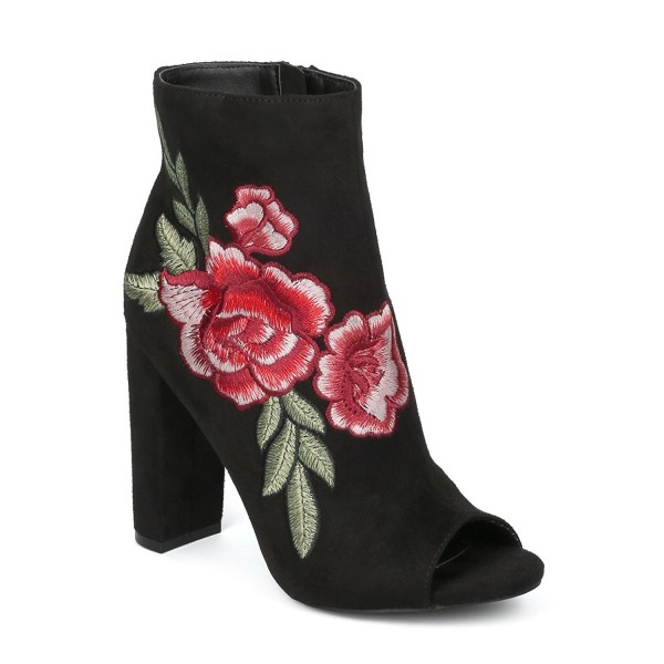 Alrisco Embroidered Chunky Floral Bootie