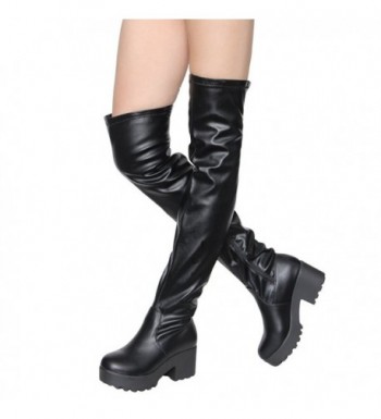 EJ57 Women's Lug Sole Platform Heeled Stretchy Over The Knee High Boots ...