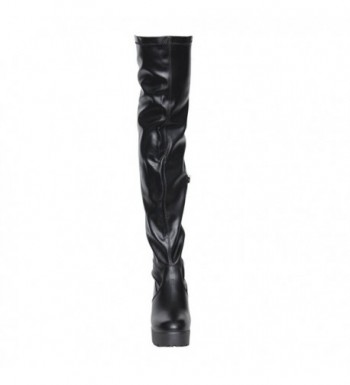 EJ57 Women's Lug Sole Platform Heeled Stretchy Over The Knee High Boots ...