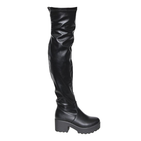 EJ57 Women's Lug Sole Platform Heeled Stretchy Over The Knee High Boots ...