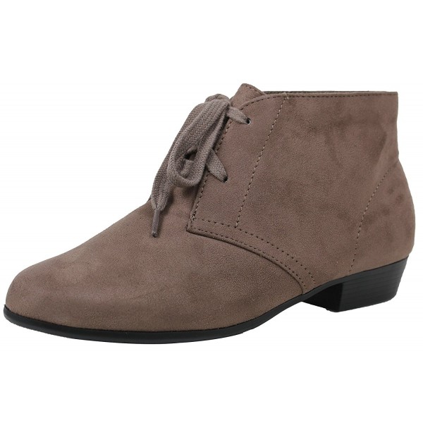 Women's Round Closed Toe Lace Up Faux Suede Low Heel Ankle Boot - Taupe ...
