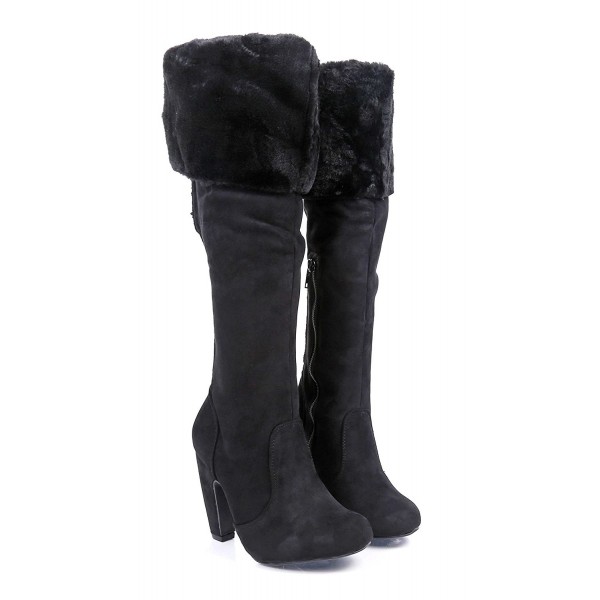 Women Elegant Knee High Boots High Heels Foldable Fur-line inside ...