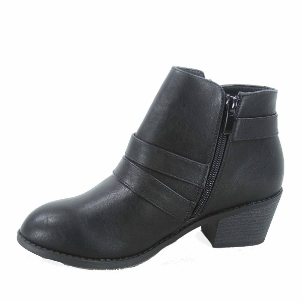 Eury-4 Women's Fashion Round Toe Buckles Zipper Low Heel Ankle Booties ...