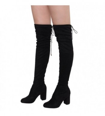 Women's Thigh High Boots Stretchy Over The Knee Chunky Block Heel Boots ...