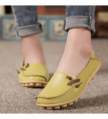 Leather Women's Moccasins Loafer Flat Shoes - Green - C9126PPULY5
