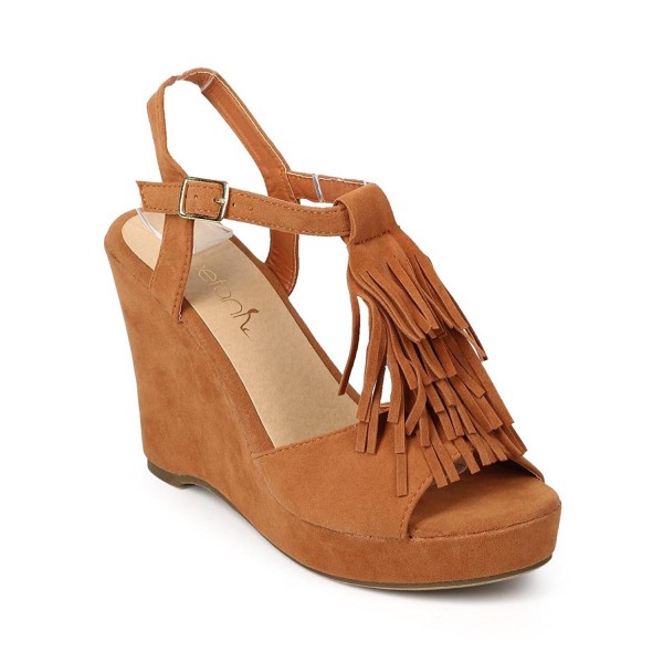 BETANI Women Fringe T Strap Sandal