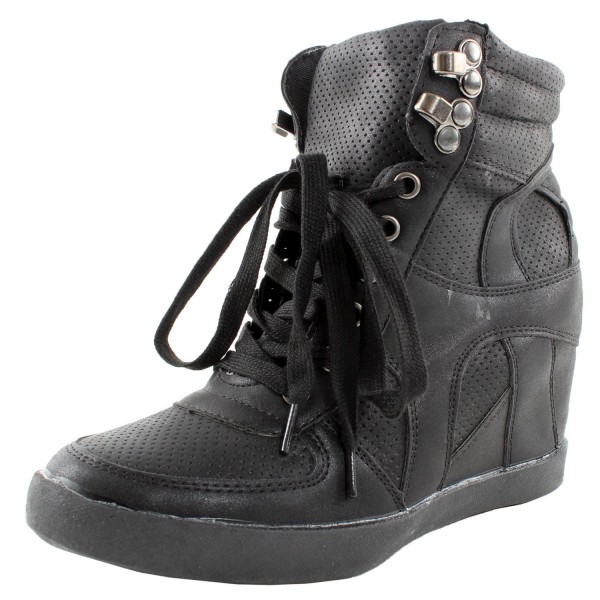 Eric-8 High Top Lace Up Womens Wedge Sneakers - Black 9 - CQ11U6C5S0L