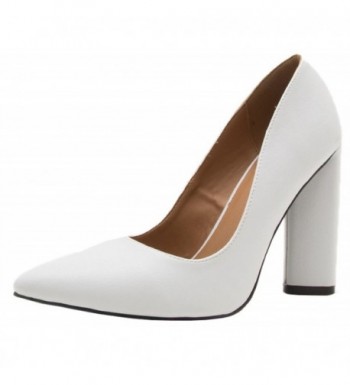 Women's Closed Pointed Toe Chunky Stacked Block High Heel Pump - White ...