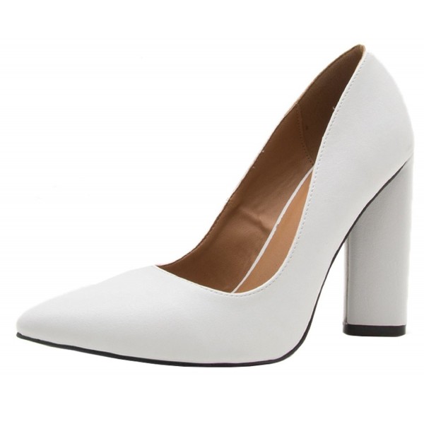 white chunky heel pumps