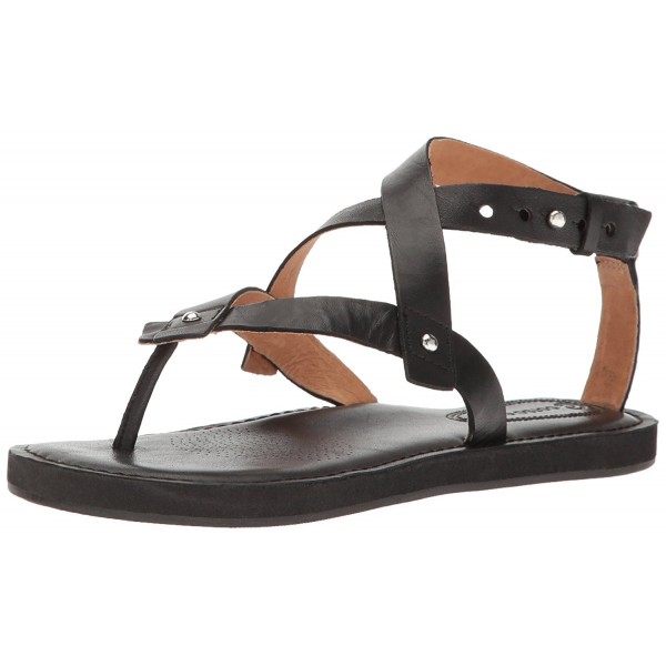 Women's Spa Flat Sandal - Black Brushed Leather - CG12N9PS64Q