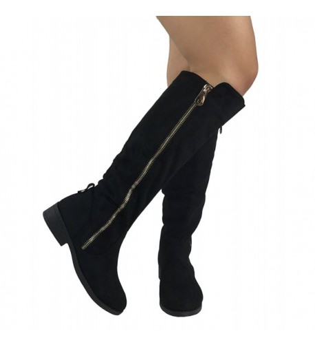 Womens Fiorina Knee High Boots Soft Faux Suede Flat Heel With Side ...