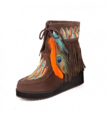 Womens Embroidered Feather Tassels Booties