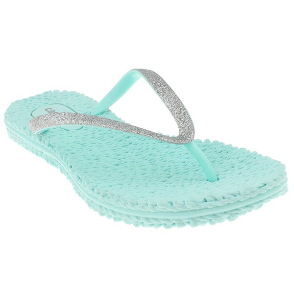 Ladies Fashion Flip Flops With Fine Glitter Trim - Mint - CM17AADX44Y