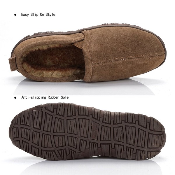 Men's Soft Thick Plush Lining Genuine Cowhide Indoor Outdoor Moccasin ...