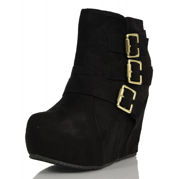 buckle wedge boots