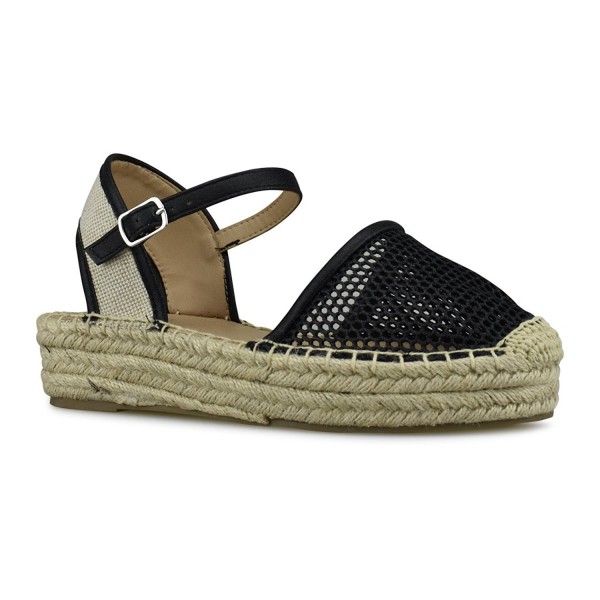 Women's Peep Toe Ankle Strap Buckle Espadrille Wedge Sandals - Black ...