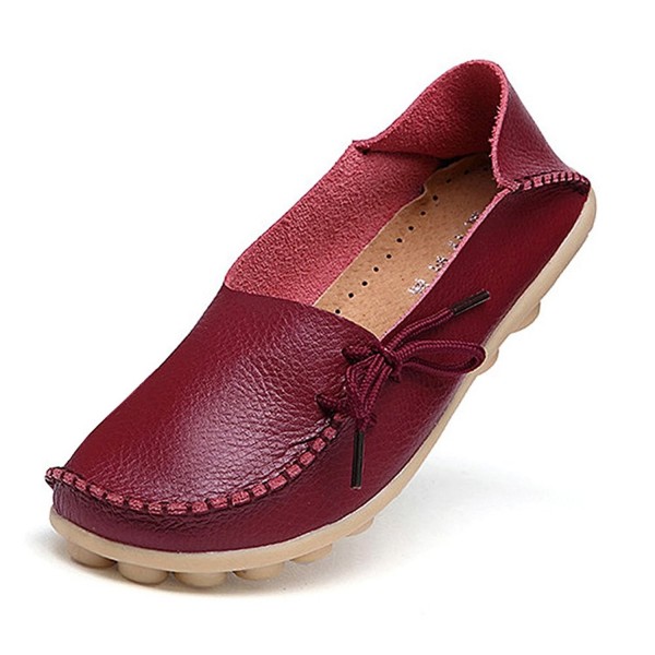 Womens Leather Loafers Driving Burgundy