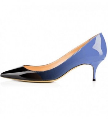 Kmeioo Womens Kitten Pointed Pumps Black Blue