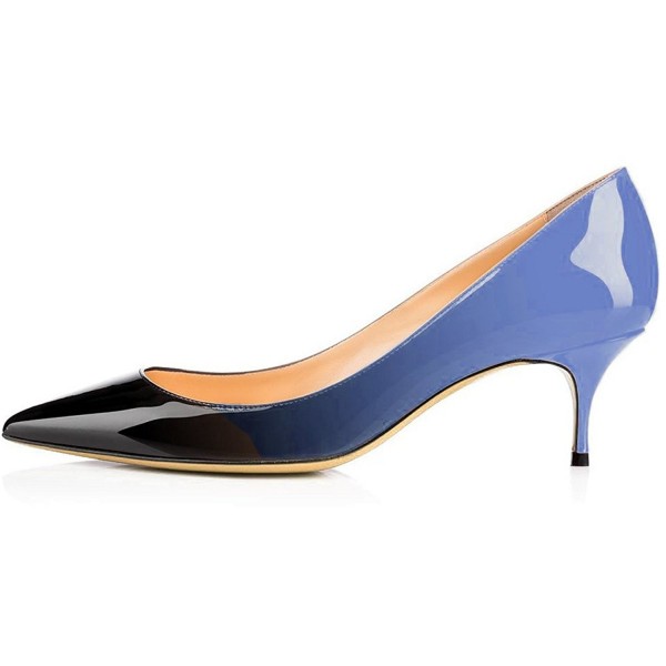 Kmeioo Womens Kitten Pointed Pumps Black Blue