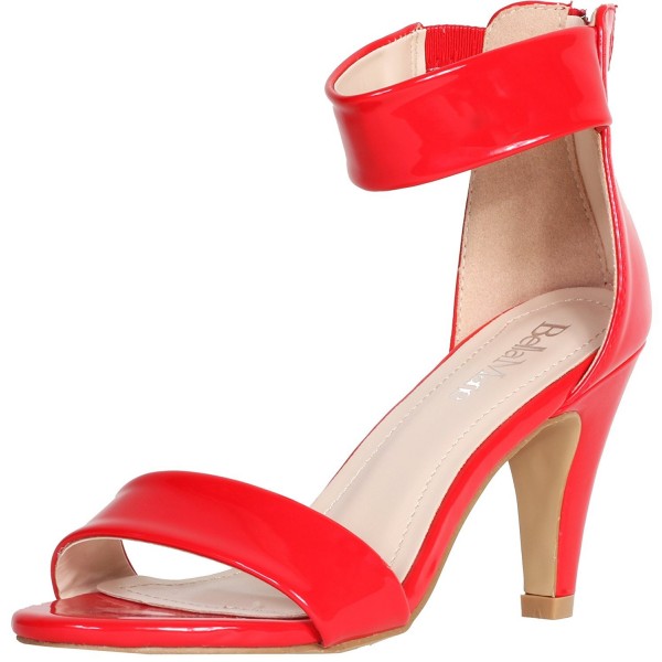 by Anna Shoes Women's Elysa-2 Patent Ankle Cuff Heel Sandal (Red ...