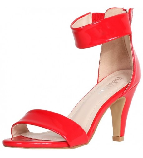 by Anna Shoes Women's Elysa-2 Patent Ankle Cuff Heel Sandal (Red ...