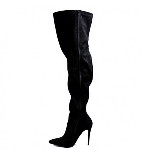 Womens Fashion Thigh High Pointed Toe Stretch High Heel Stiletto Boots ...