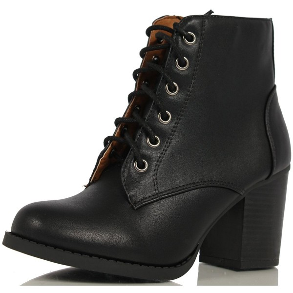 ladies black leather lace up ankle boots