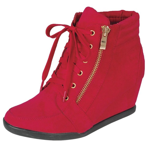 womens red wedge sneakers