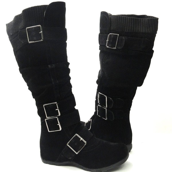 womens flat buckle boots