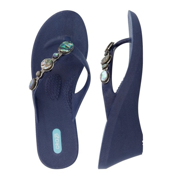OkaB Kendra Ankle Strap Flip Flop Sandal Shoes Wedges Color Sapphire ...