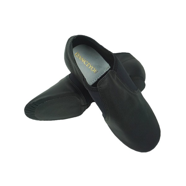 black leather slip on jazz shoes