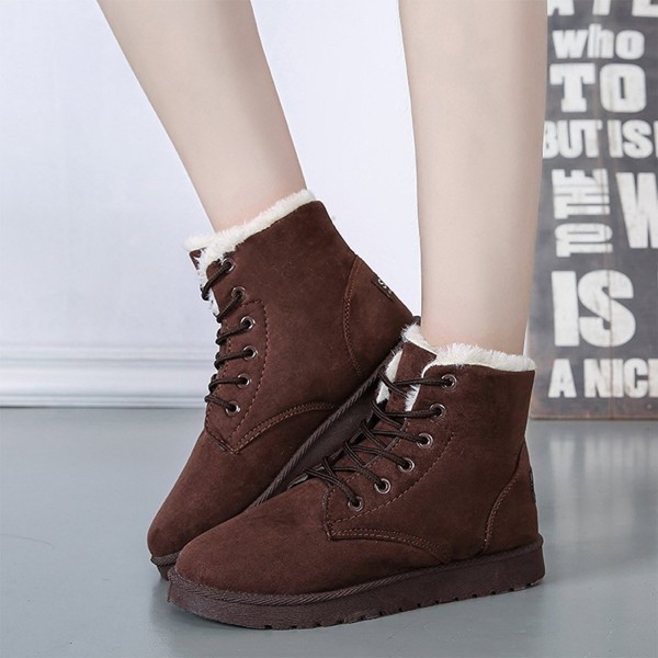 Women's Suede Winter Boots Lace Up Cotton Snow Boots Fashion Flat ...