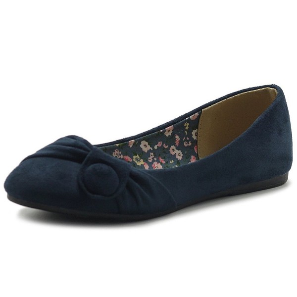 Women's Shoe Faux Suede Decorative Button Ballet Flat - Navy - CB18958ZSSZ