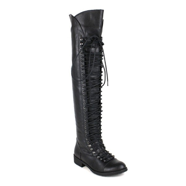 Travis 05 Women Military Lace Up Thigh High Combat Boot - Black ...