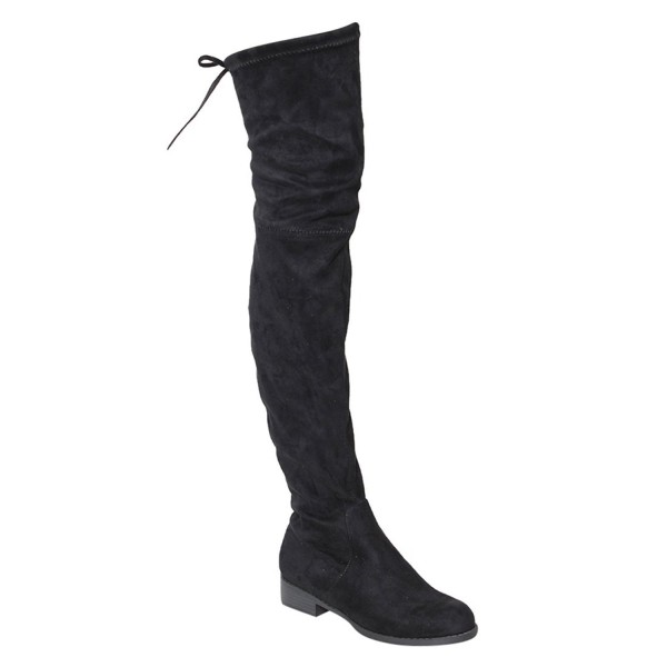 GF59 Women's Drawstring Tie Low Heel Side Zipper Thigh High Stretch ...