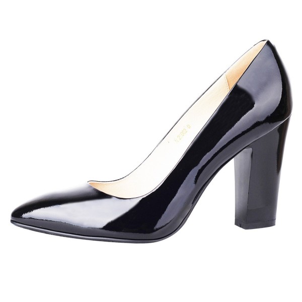 Women's Classic High Chunky Heel Genuine Leather Pump Shoes - Black ...