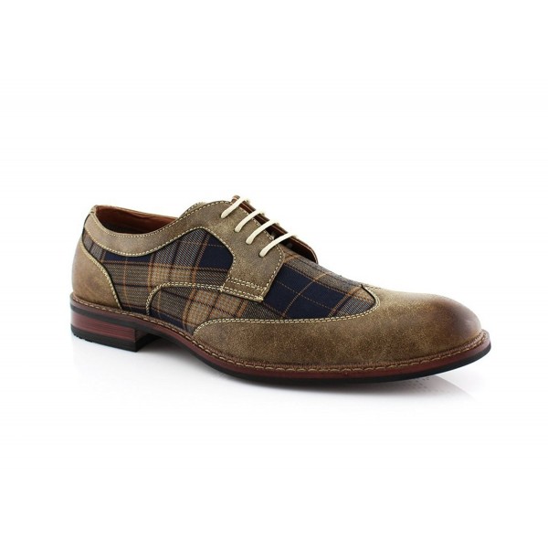 M-19266A Mens Lace Up Plaid Oxford Dress Classic Shoes - Brown (Run Big ...