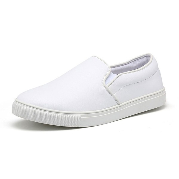 white leather slip ons